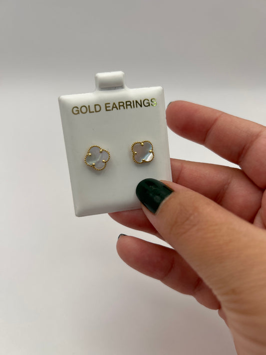 Aretes flores blancas 10 k